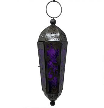 Candle Lantern - OM, Black Antique with Purple Windows 4" x 12", Each